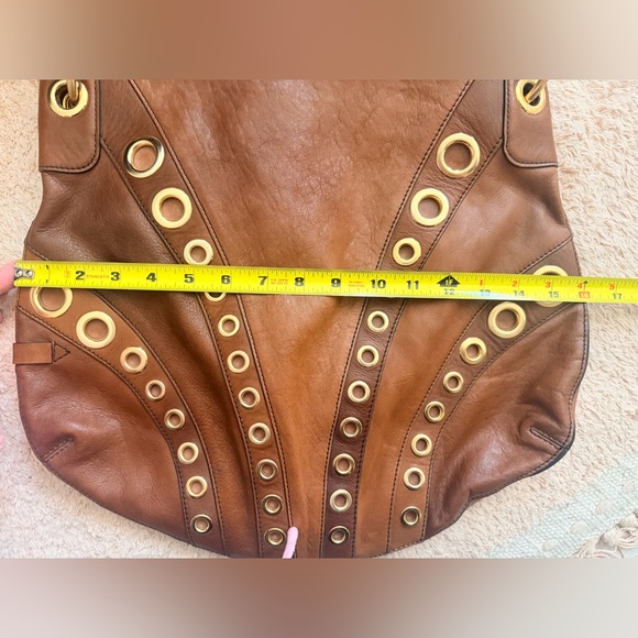 Cole Haan Brown Leather Gold Grommet Shoulder Bag - Picture 7 of 9
